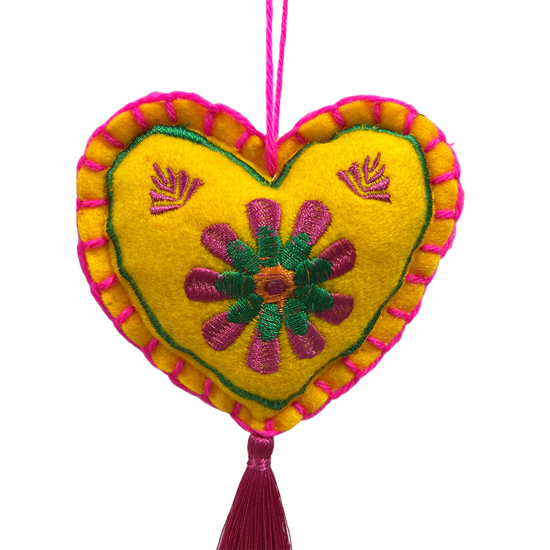 Electric Embroidered Heart-Shaped Tassel Pendant