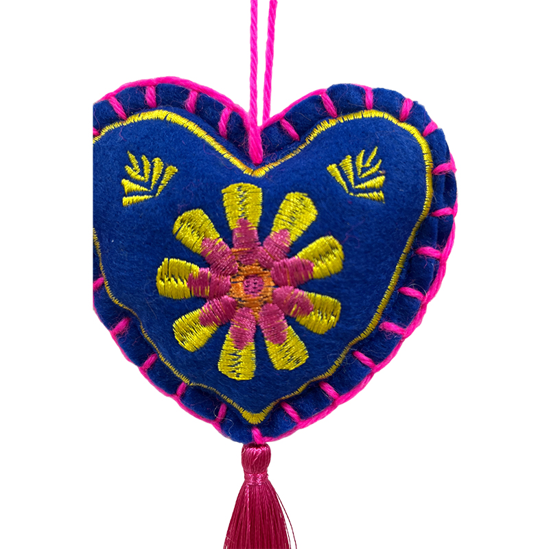 Electric Embroidered Heart-Shaped Tassel Pendant