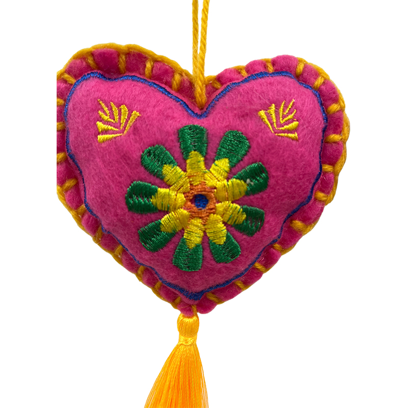 Electric Embroidered Heart-Shaped Tassel Pendant
